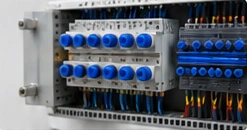 Blue plugs protecting an electrical cabinet