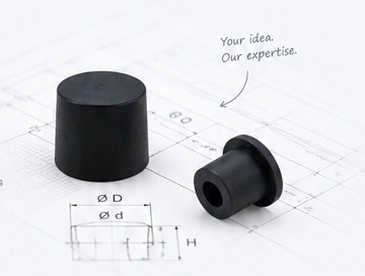 Standard rubber stoppers on a dimensioned engineering drawing
